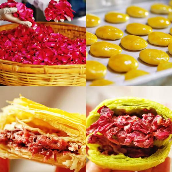 云南手工鲜花饼｜传统工艺，无防腐剂、无添加，每一口都是阳光与花田的馈赠！每日鲜采滇红玫瑰，选用新西兰安佳黄油制作！下单现做，15天短保，精美礼盒装