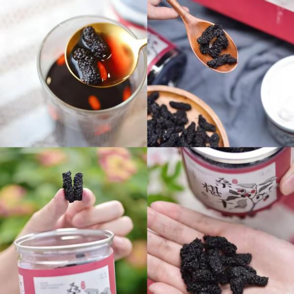 鲜制桑葚干｜补肾乌发，补充气血！攀西头茬桑葚鲜果制成，​！果实含糖量高，自然黑亮，个头大，软糯 回甘！即食，泡水，煮粥，泡酒、做果酱都可以